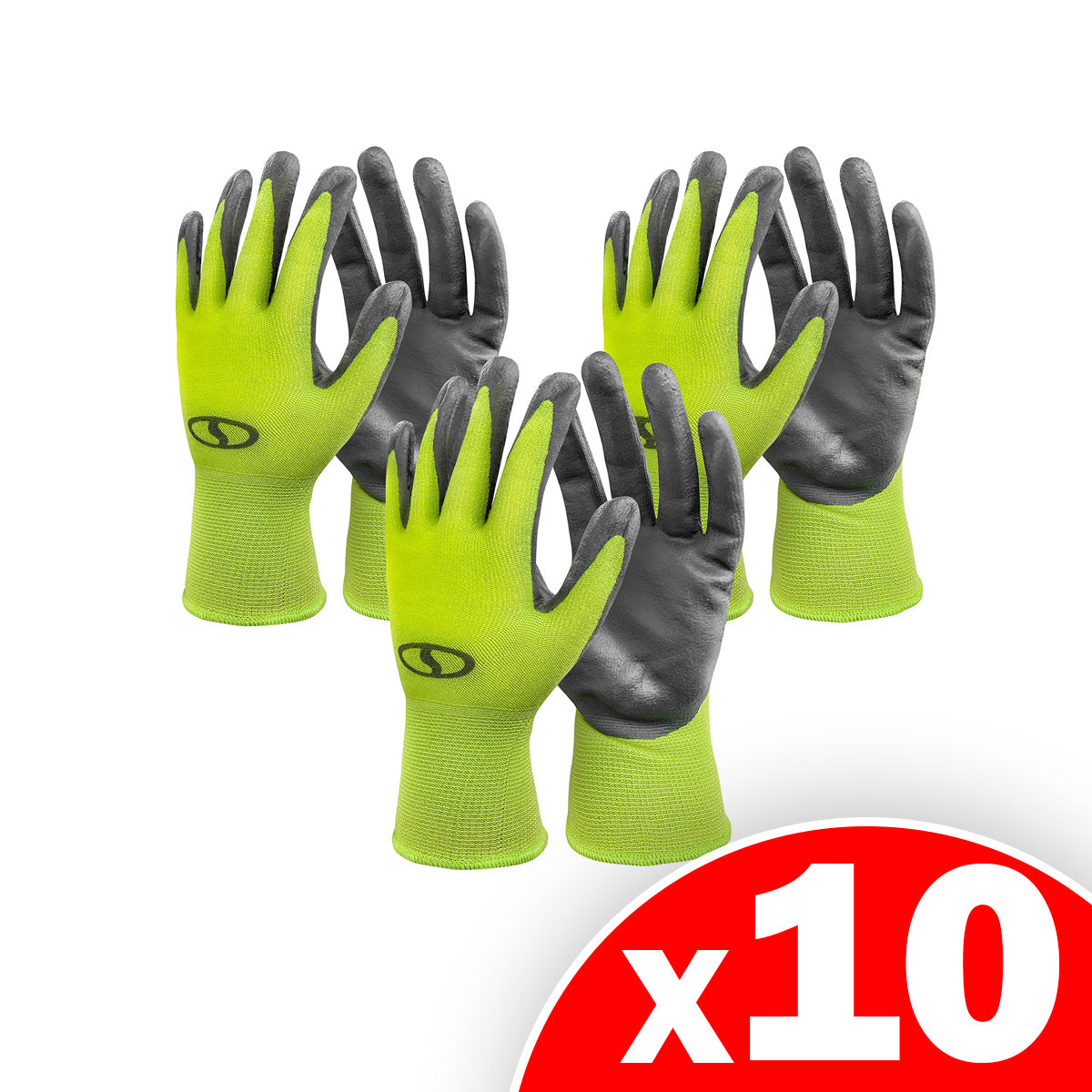 Sun Joe GGNP-S3-SJG Multi-Use Nitrile-Palm Reusable/Washable Gloves, Breathable, One Size Fits Most, 10 Packs of 3 Pairs