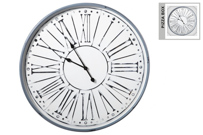 Urban Trends Collection Metal Round Wall Clock with Box and Glass and Embossed Oversized Roman Numeric Design