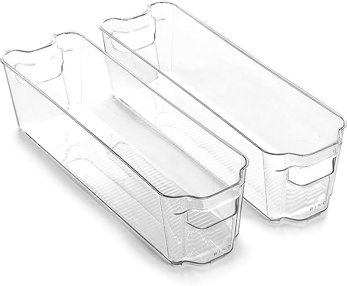 Stackable Storage Bins, Small - 2 Pack, Clear Plastic, Built-In Handles
