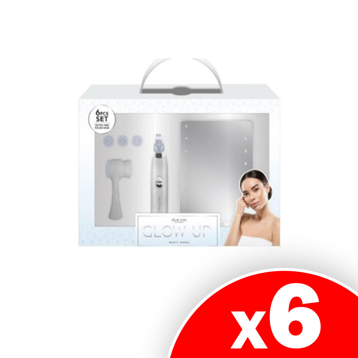 Olivia Rose- Glow Up- Beauty Bundle- LED Mirror + Electric Pore Extractor & Facial Brush, 6 Pack