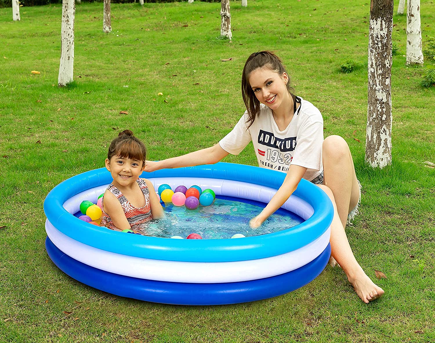 SLOOSH 2 Pack 58 x 13 Blue Inflatable Kiddie Pool Set, Baby Swimming Pool Kids Water Pool