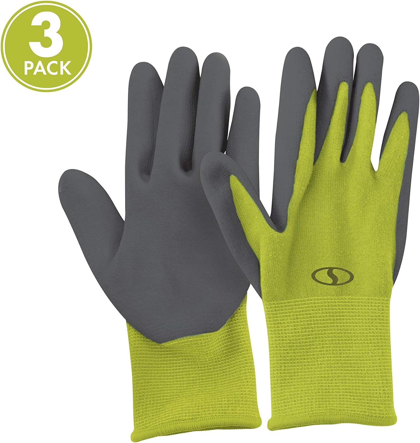 Sun Joe GGNP-S3-SJG Multi-Use Nitrile-Palm Reusable/Washable Gloves, Breathable, One Size Fits Most, For Gardening, DIY Work, Cleaning and More, 3-Pack, Green